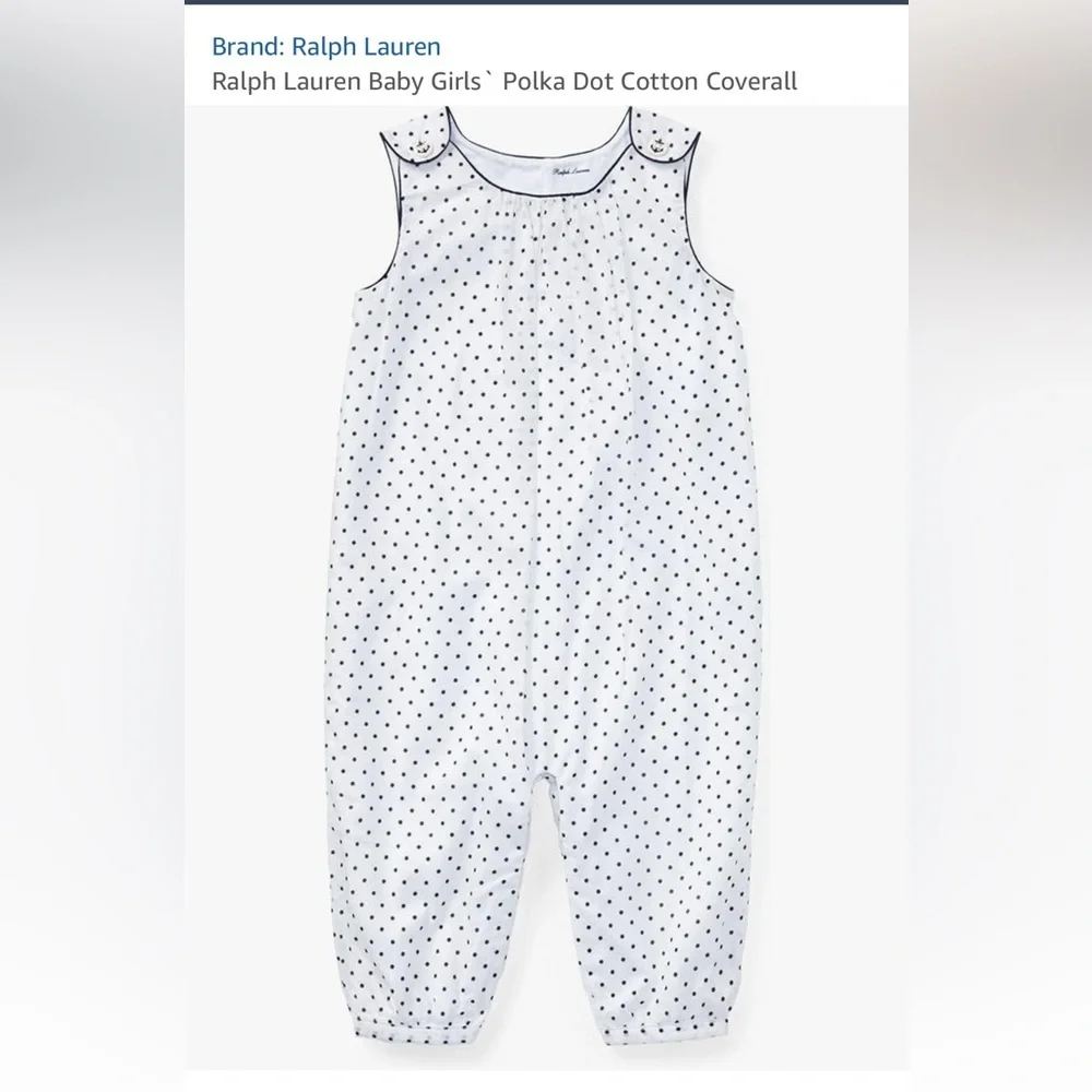 Ralph Lauren Baby Girls' Polka Dot Cotton One Piece Coverall size 12 months